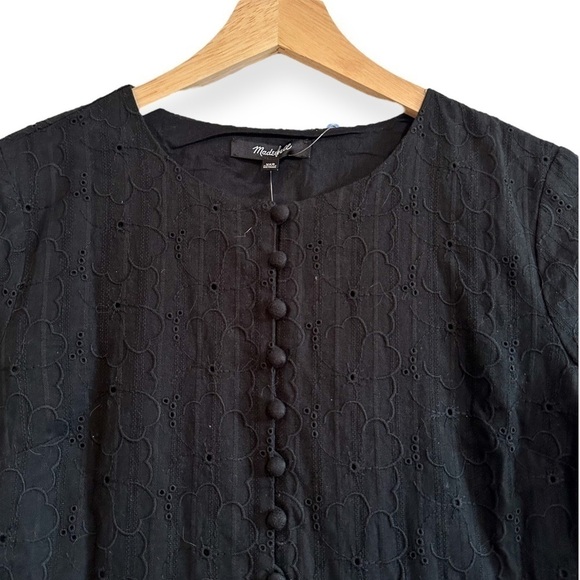 NWT Madewell Eyelet Button-Front Tiered Mini Dress XSP, Black - Picture 6 of 13